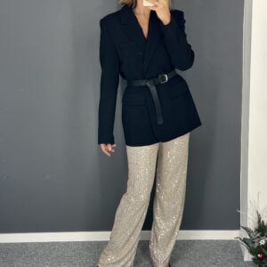 Blizgios kelnės šampano spalvos