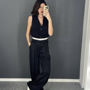 Dryžuotos kelnės su balta juostele