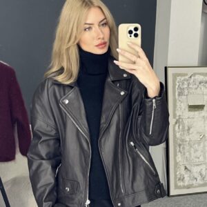 Šokoladinė odinė striukė