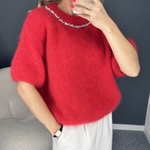 Raudonas mohera megztinis